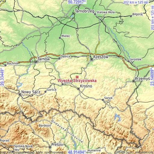 Topographic map of Wysoka Strzyżowska