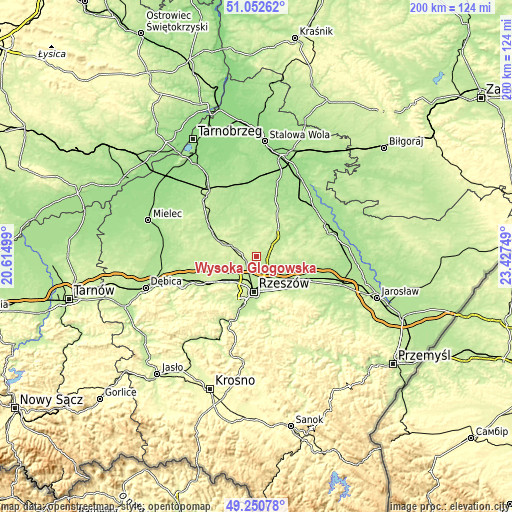 Topographic map of Wysoka Głogowska