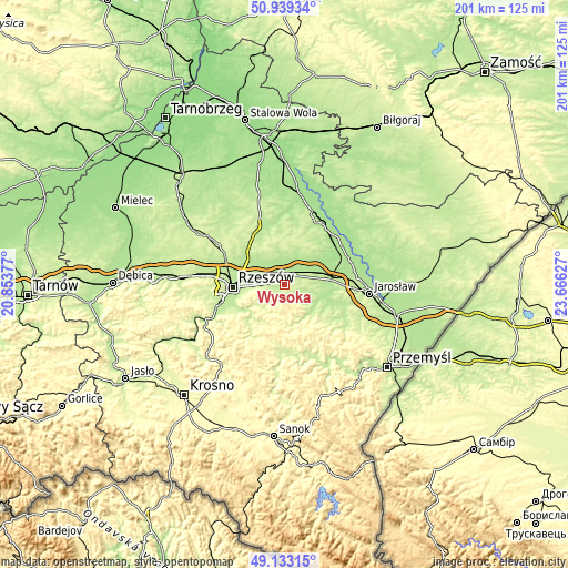 Topographic map of Wysoka