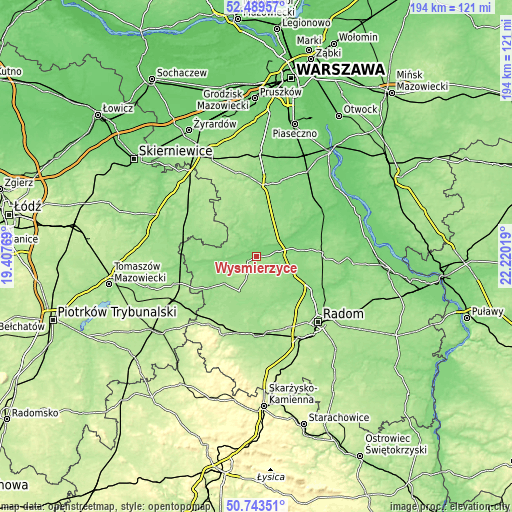 Topographic map of Wyśmierzyce