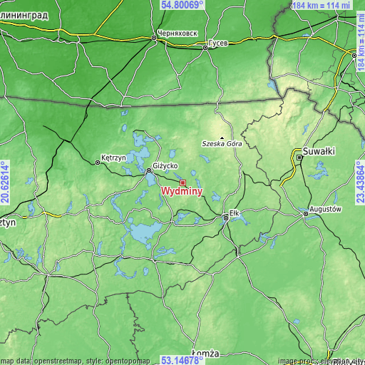 Topographic map of Wydminy