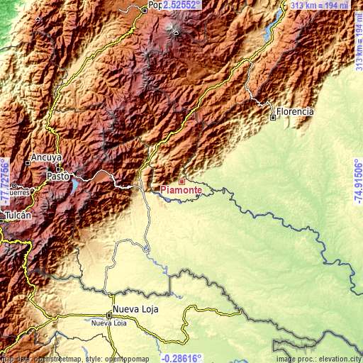 Topographic map of Piamonte