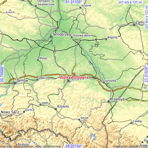 Topographic map of Wólka Podleśna