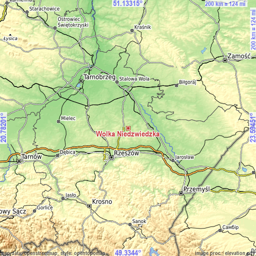 Topographic map of Wólka Niedźwiedzka