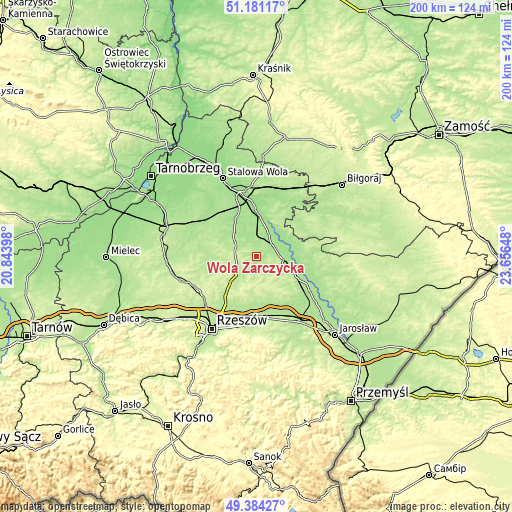 Topographic map of Wola Żarczycka