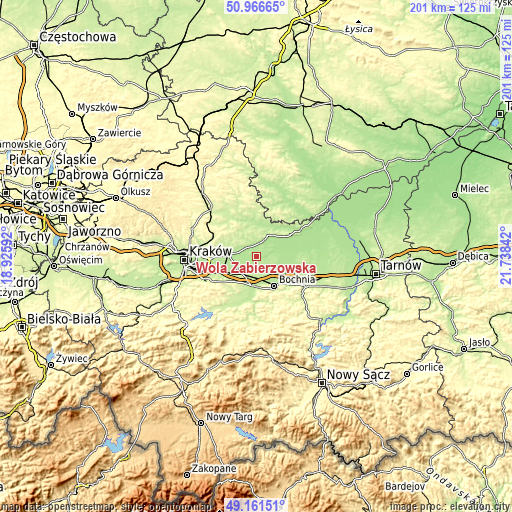 Topographic map of Wola Zabierzowska