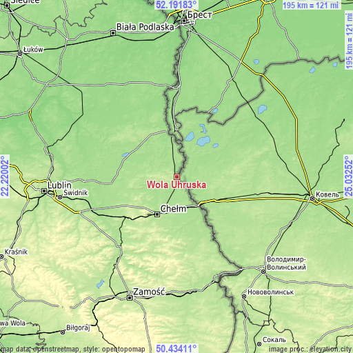 Topographic map of Wola Uhruska