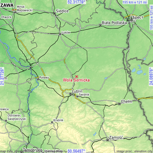 Topographic map of Wola Sernicka