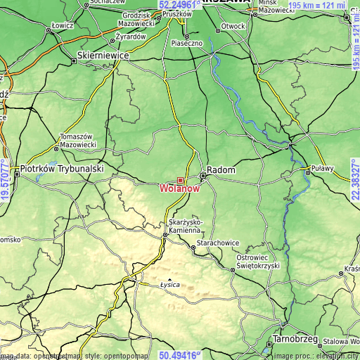 Topographic map of Wolanów