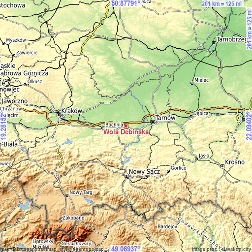 Topographic map of Wola Dębińska
