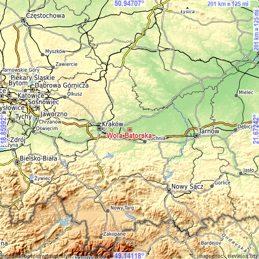 Topographic map of Wola Batorska