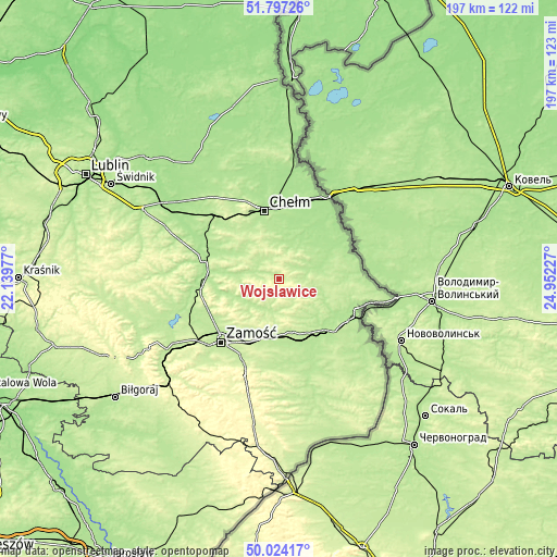 Topographic map of Wojsławice
