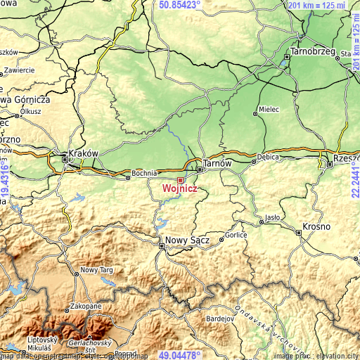 Topographic map of Wojnicz