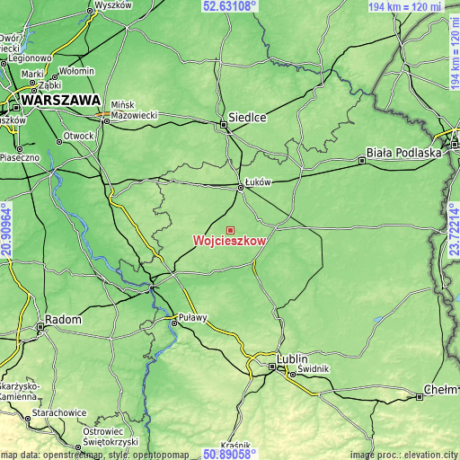 Topographic map of Wojcieszków