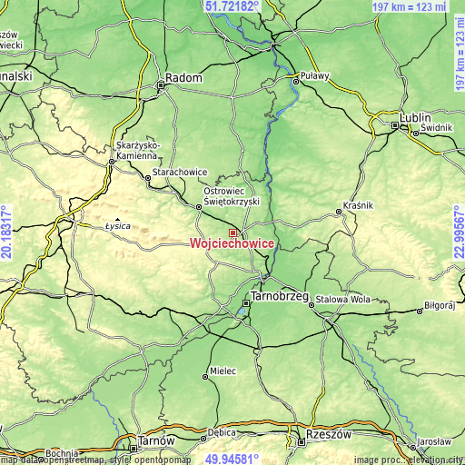 Topographic map of Wojciechowice