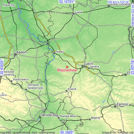 Topographic map of Wojciechów