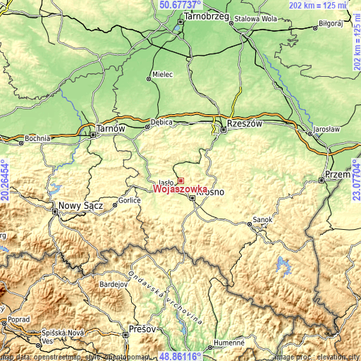 Topographic map of Wojaszówka