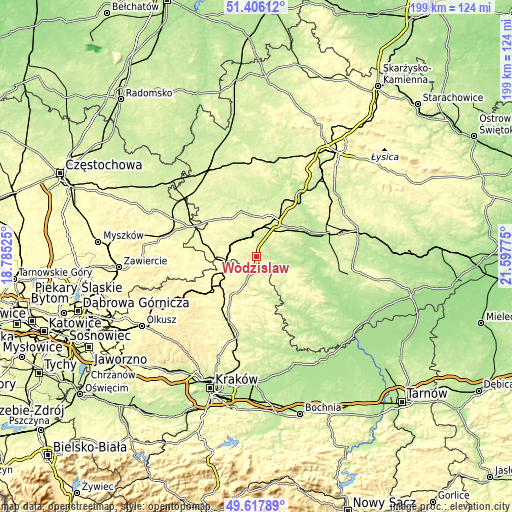 Topographic map of Wodzisław