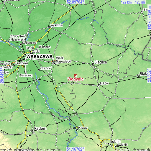 Topographic map of Wodynie