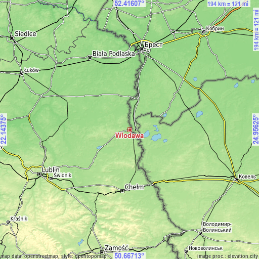 Topographic map of Włodawa