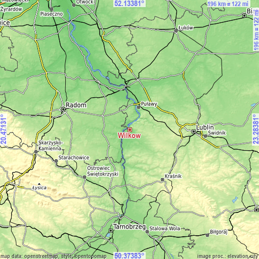 Topographic map of Wilków