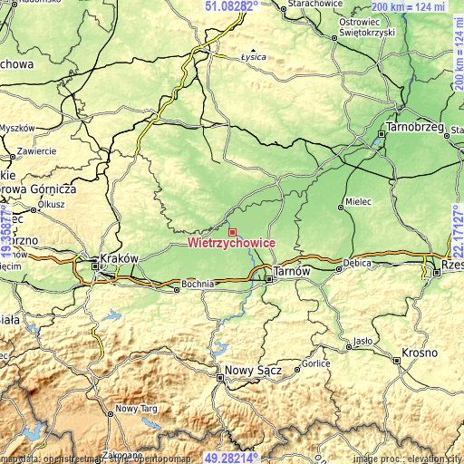 Topographic map of Wietrzychowice