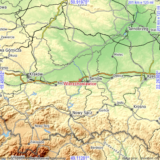 Topographic map of Wierzchosławice