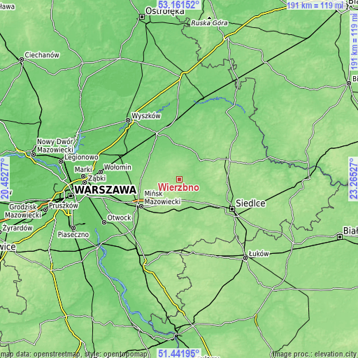 Topographic map of Wierzbno