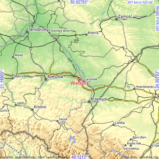 Topographic map of Wierzbna