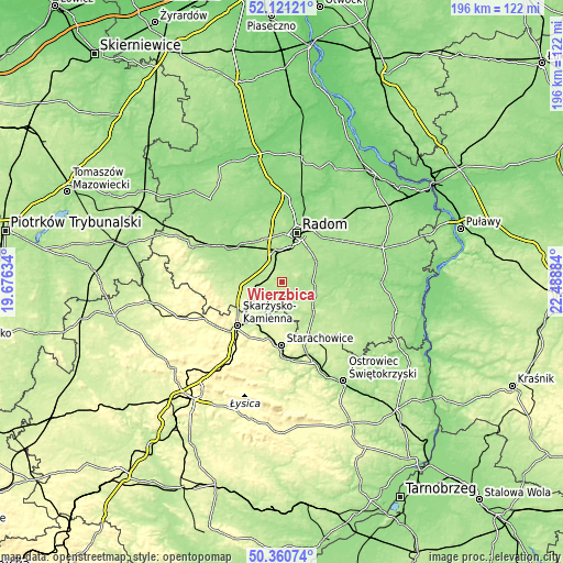 Topographic map of Wierzbica