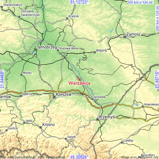 Topographic map of Wierzawice