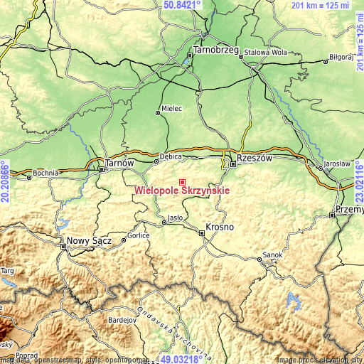 Topographic map of Wielopole Skrzyńskie