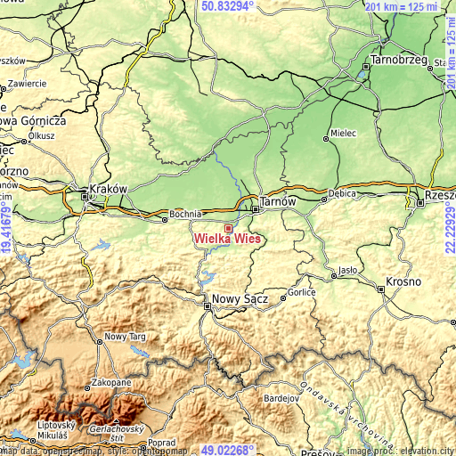 Topographic map of Wielka Wieś