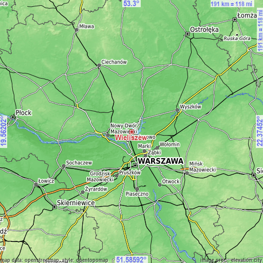 Topographic map of Wieliszew