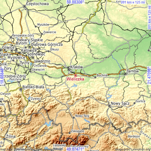 Topographic map of Wieliczka