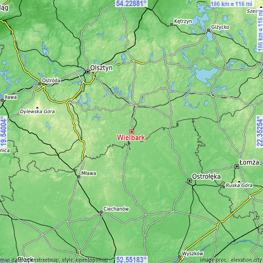 Topographic map of Wielbark