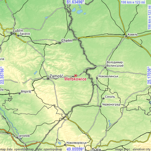 Topographic map of Werbkowice