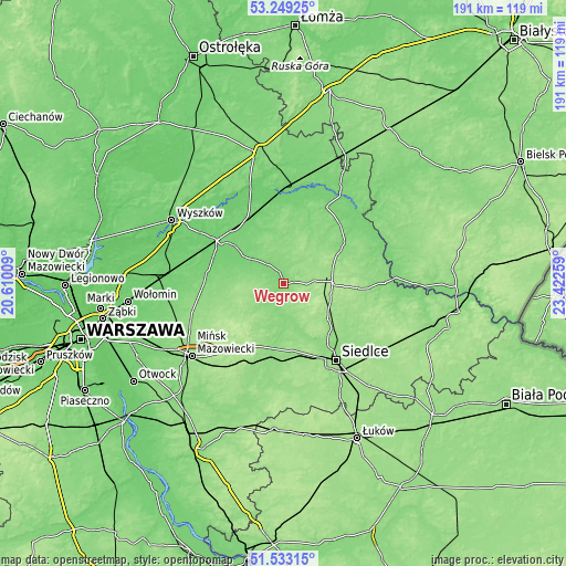 Topographic map of Węgrów