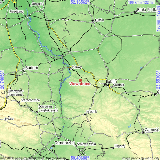 Topographic map of Wąwolnica