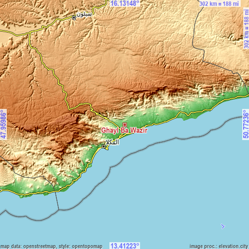 Topographic map of Ghayl Bā Wazīr