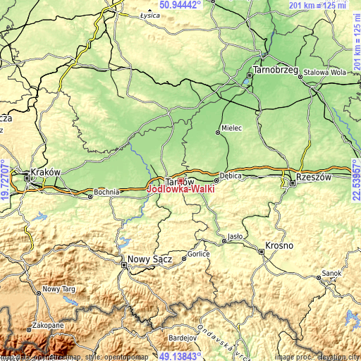 Topographic map of Jodłówka-Wałki