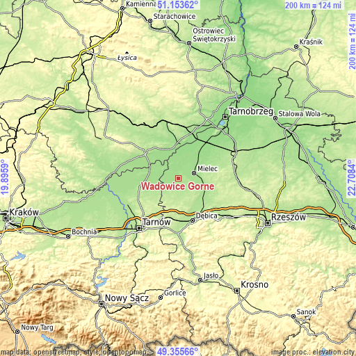 Topographic map of Wadowice Górne