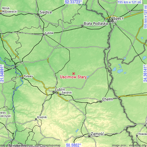 Topographic map of Uścimów Stary