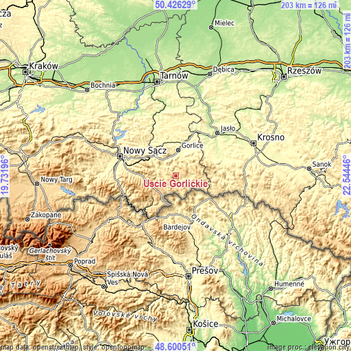 Topographic map of Uście Gorlickie