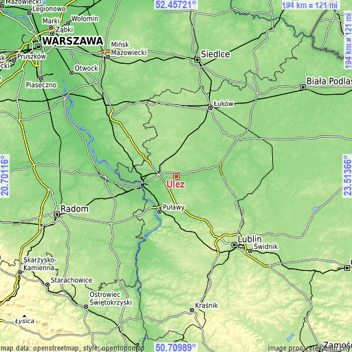 Topographic map of Ułęż