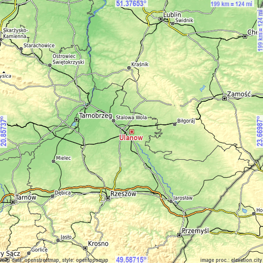 Topographic map of Ulanów