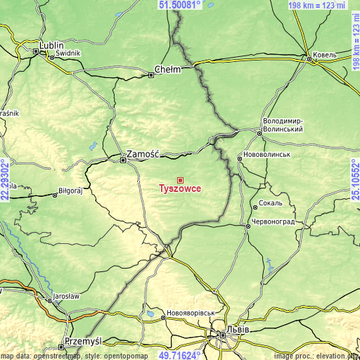 Topographic map of Tyszowce