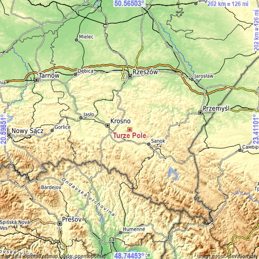 Topographic map of Turze Pole