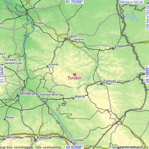 Topographic map of Turobin