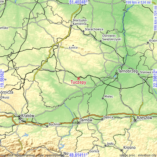 Topographic map of Tuczępy